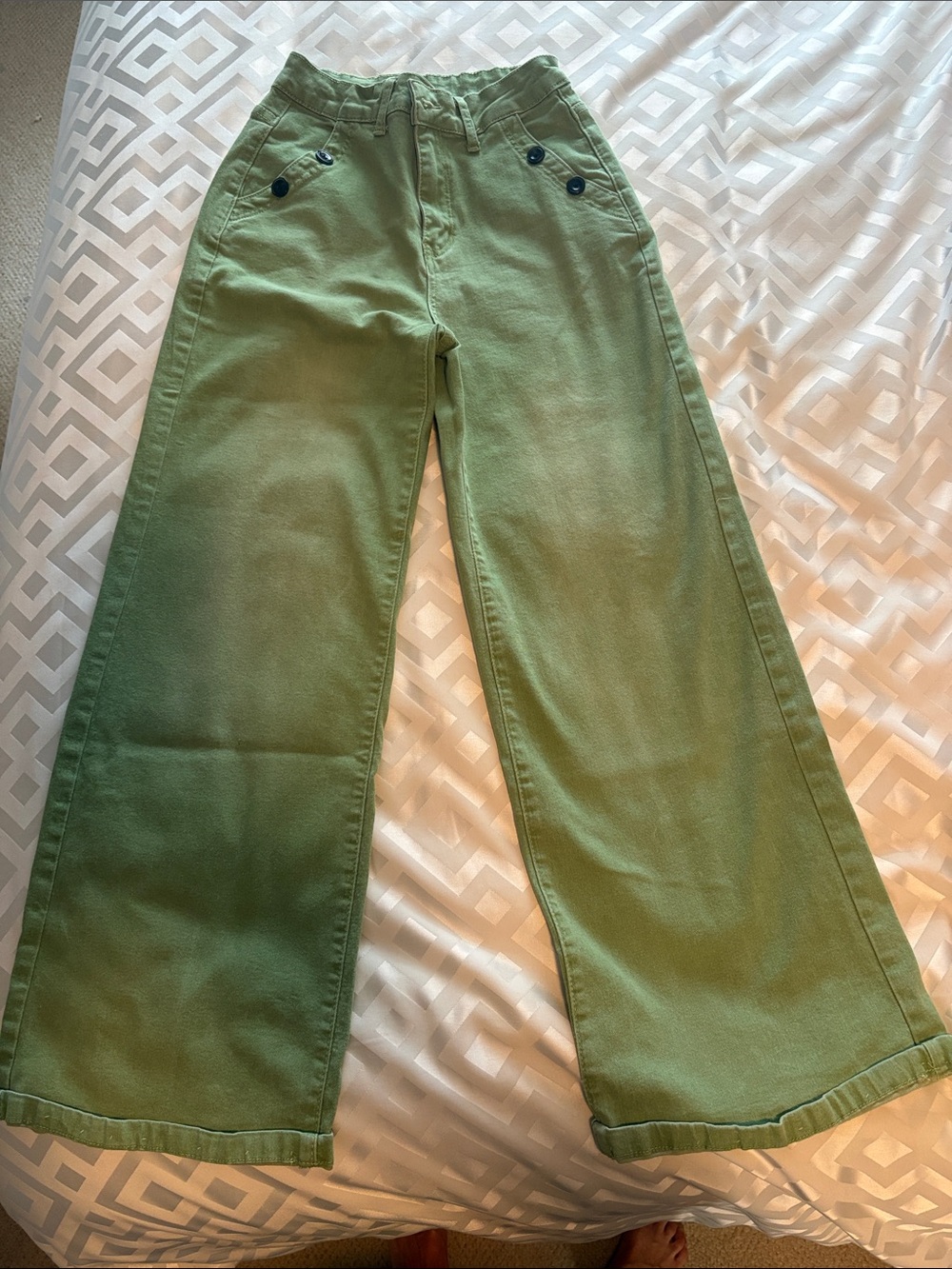 Wide Leg Green Cotton Pants